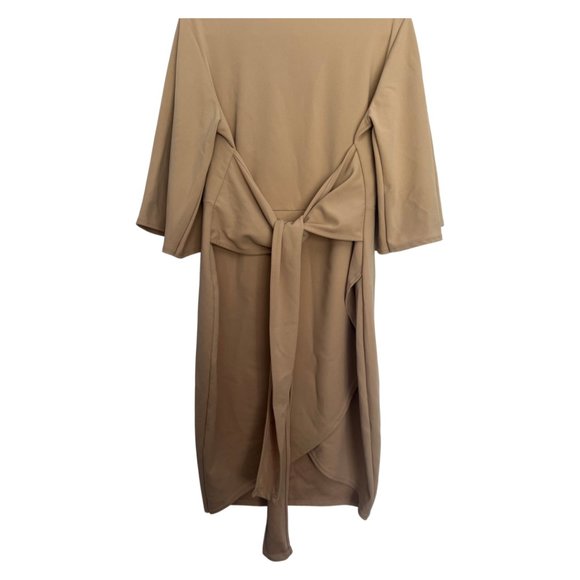 BooHoo Plus Kimono Sleeve Tie Waist Wrap Dress, Tan - Picture 5 of 9
